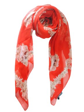 Alexander McQueen Red Silk Chiffon Floral Skull Scarf