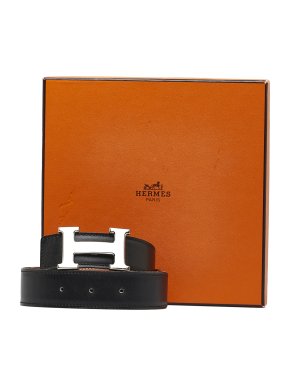 Hermes Black Leather Constance Reversible Belt
