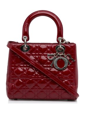 Dior Red Patent Leather Medium Cannage Lady Dior