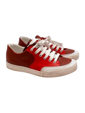 Marni Brown and Red Low Top Leather Sneakers