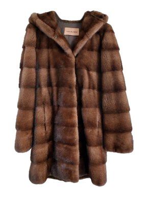 Yves Salomon Brown Mink Striped Hooded Jacket