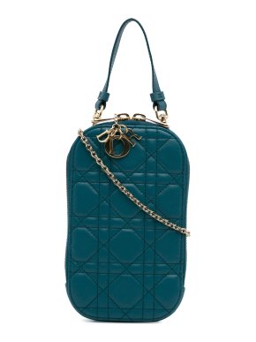Dior Teal Cannage Lady Dior Phone Holder