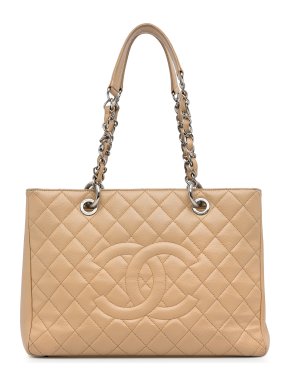 Chanel Nude Caviar Grand Shopping Tote with Silver Hardware