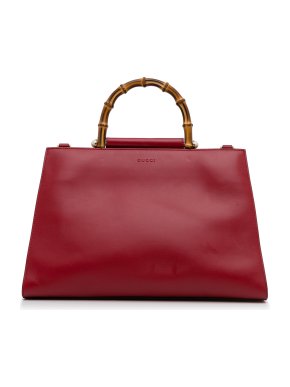 Gucci Red Medium Bamboo Nymphaea Top Handle Bag