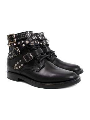 Saint Laurent Black Leather Studded Ankle Boots