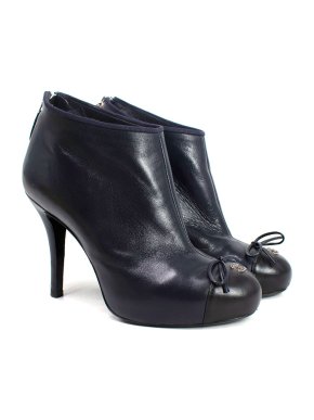 Chanel Dark Navy Bow Detail Heeled Boots