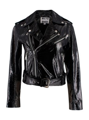 Walter Baker Black Glossy Leather Biker Jacket
