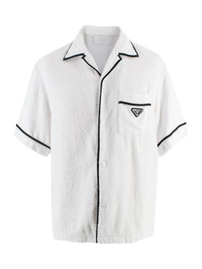 Prada Cotton Prada White Triangle Logo Bowling Shirt