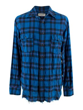 Saint Laurent Blue Frayed Check Shirt