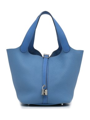 Hermes Blue Picotin Lock 22 in Clemence Leather with Palladium Hardware