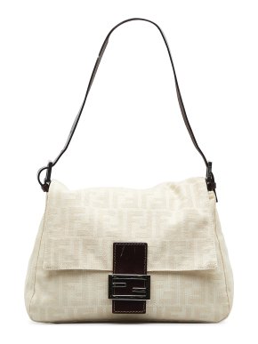 Fendi Cream Zucca Mamma Forever Shoulder Baguette Bag