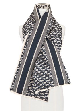 Dior Technical Taffeta & Ecru Shearling Oblique Scarf