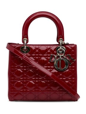 Dior Red Medium Patent Leather Cannage Lady Dior