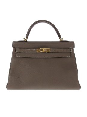 Hermes  Kelly Retourne 32 in Etoupe Clemence Leather with Gold Hardware