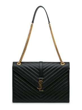 Saint Laurent Black Large Monogram Quilted Envelope Bag