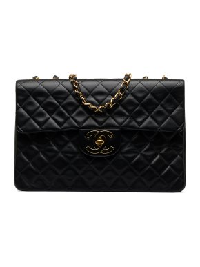Chanel Black Vintage Maxi XL Classic Lambskin Single Flap Bag