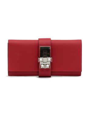 Hermes Red Tadelakt Medor Clutch 23 with Palladium Hardware