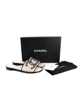 Chanel Mesh Leather Trimmed CC Sandals
