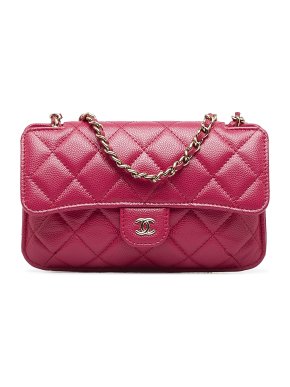 Chanel Pink Quilted Caviar Foldable Printed Fabric Tote with Chain