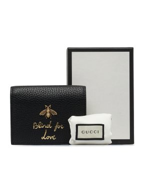 Gucci Black Leather 'Blind For Love' Bee Accent Compact Wallet