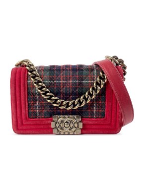 Chanel Small Tartan and Velvet Boy Crossbody Bag