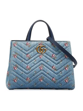 Gucci Denim GG Marmont Flora Top Handle Bag