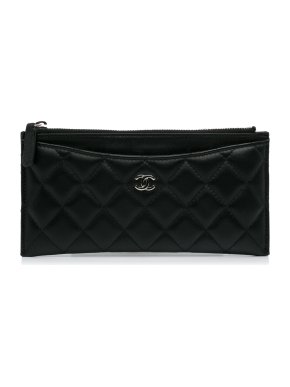 Chanel Black Lambskin Classic Zip Wallet