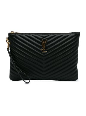 Saint Laurent Black Matelasse Chevron Clutch Bag