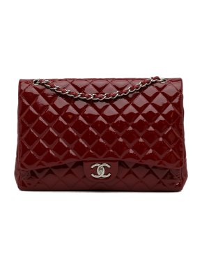 Chanel Deep Red Patent Leather Maxi Double Flap Bag