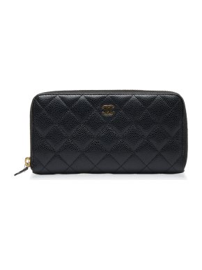 Chanel Black Caviar Zip Around Wallet