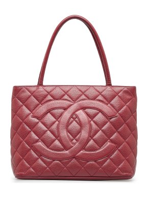 Chanel Red Caviar Medallion Shopper Tote Bag
