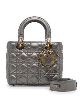 Dior Silver Small Cannage Lady Dior with Gold Hardware