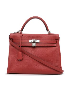 Hermes Kelly 28 Retourne in Red Togo Leather with Palladium Hardwear