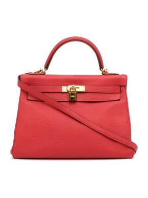 Hermes Kelly 32 Retourne in Red Taurillon Clemence Leather with Gold Hardware