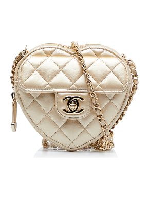Chanel Champagne Gold Mini CC Love Heart Crossbody Bag