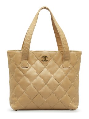 Chanel Vintage Beige CC Wild Stitch Leather Tote Bag