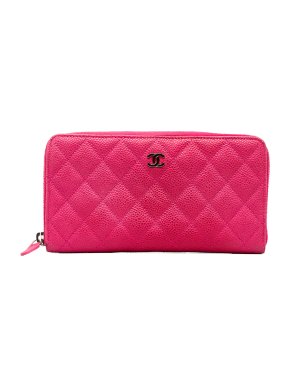 Chanel Hot pink Caviar Zip Around Wallet