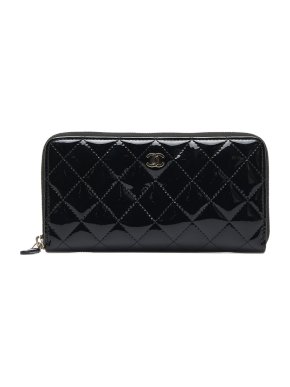 Chanel Black Patent Leather  Zip Around Long Wallet