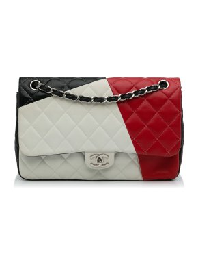 Chanel Tricolour Jumbo Classic Flap Bag with Silver Hardwear
