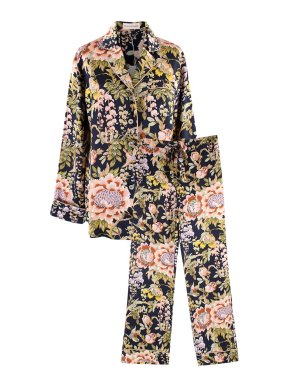Olivia Von Halle Lila Piped Floral Print Silk Pyjamas