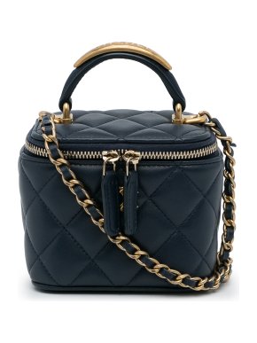 Chanel Blue Lambskin Top Handle Vanity Bag
