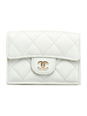 Chanel Light Grey CC Lambskin Trifold Flap Wallet
