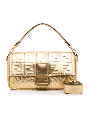 Fendi Gold Large Embossed Zucca Baguette