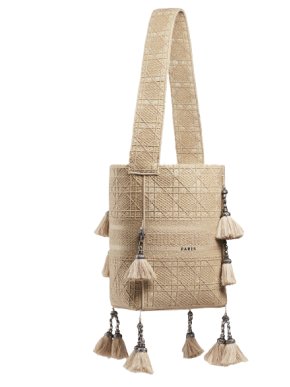 Christian Dior Raffia Cannage D-Bubble Bucket Bag