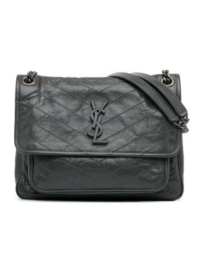 Saint Laurent Grey  Crinkled Leather Medium Niki Bag