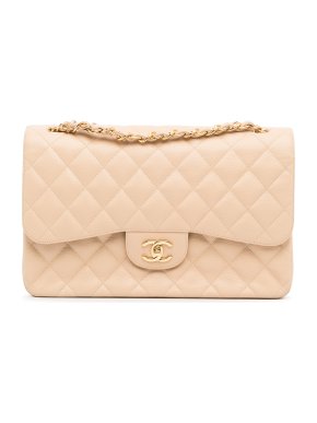 Chanel Nude Caviar Jumbo Double Flap Bag with Gold Hardware