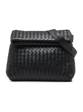 Bottega Veneta Black Intrecciato Fold Crossbody Bag