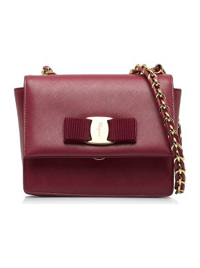 Salvatore Ferragamo Burgundy Leather Mini Ginny Crossbody Bag