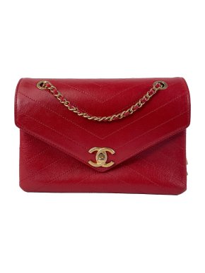 Chanel Red Small Lambskin Coco Chevron Envelope Flap Bag
