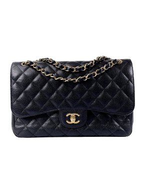 Chanel Black Caviar Jumbo  Double Flap Bag with Gold Hardware